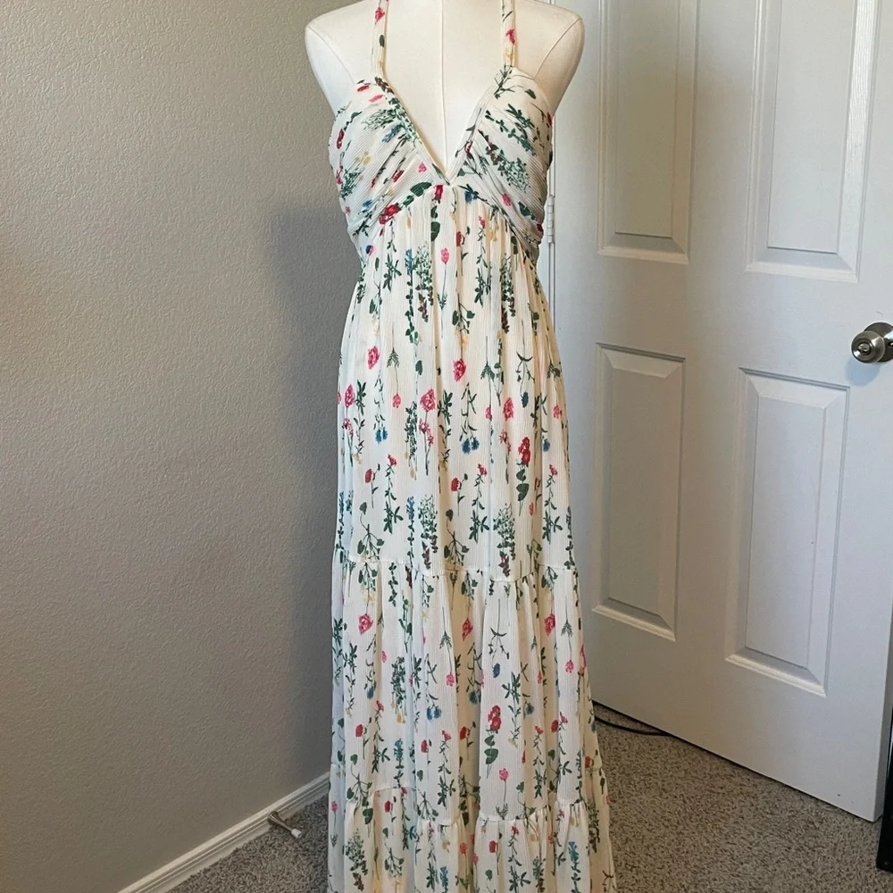 CeCe Floral Halter Maxi Dress - White and Pink - Picture 1 of 4